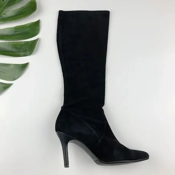 Stuart Weitzman Boots Black Suede Tall Knee High Heeled Women's 7.5 - Picture 9 of 11